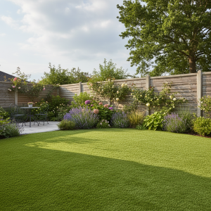 Artificial grass lawn installed in a Liverpool suburban garden